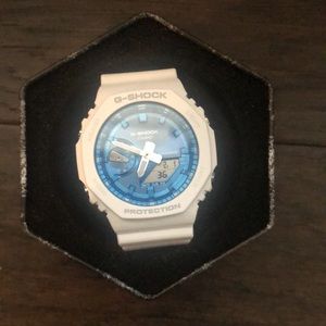New with tags never worn! White Casio G Shock watch with beautiful blue face!